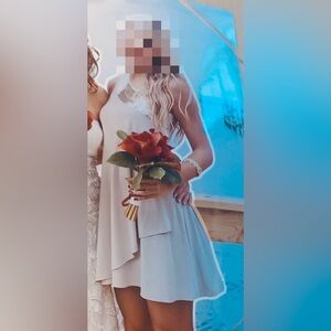 Calvin Klein Tan One-Shoulder Dress with Gold Sequin